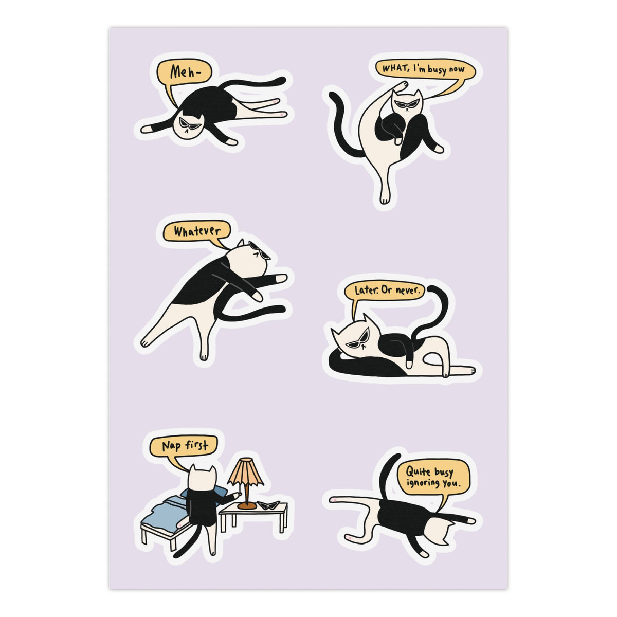 Lazy Cat Sticker Sheet
